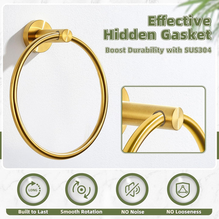 APLusee Handtuchring, gebürstetes Gold, SUS 304 Edelstahl, rund, Handtuchhalter für moderne Badezimm