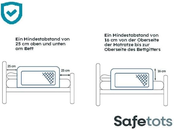 Safetots Holzbettschutz, Grau, 38cm hoch x 110cm breit, Bettgitter, Sicheres Kinderbettgeländer, Vor