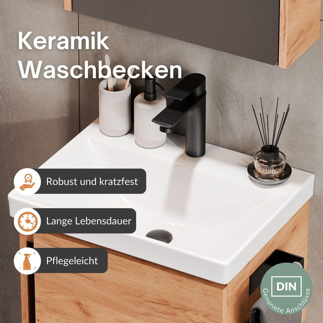 Planetmöbel Waschtischunterschrank 50cm (Gold Eiche) ohne Wasserhahn Gold Eiche, ohne Wasserhahn Gol