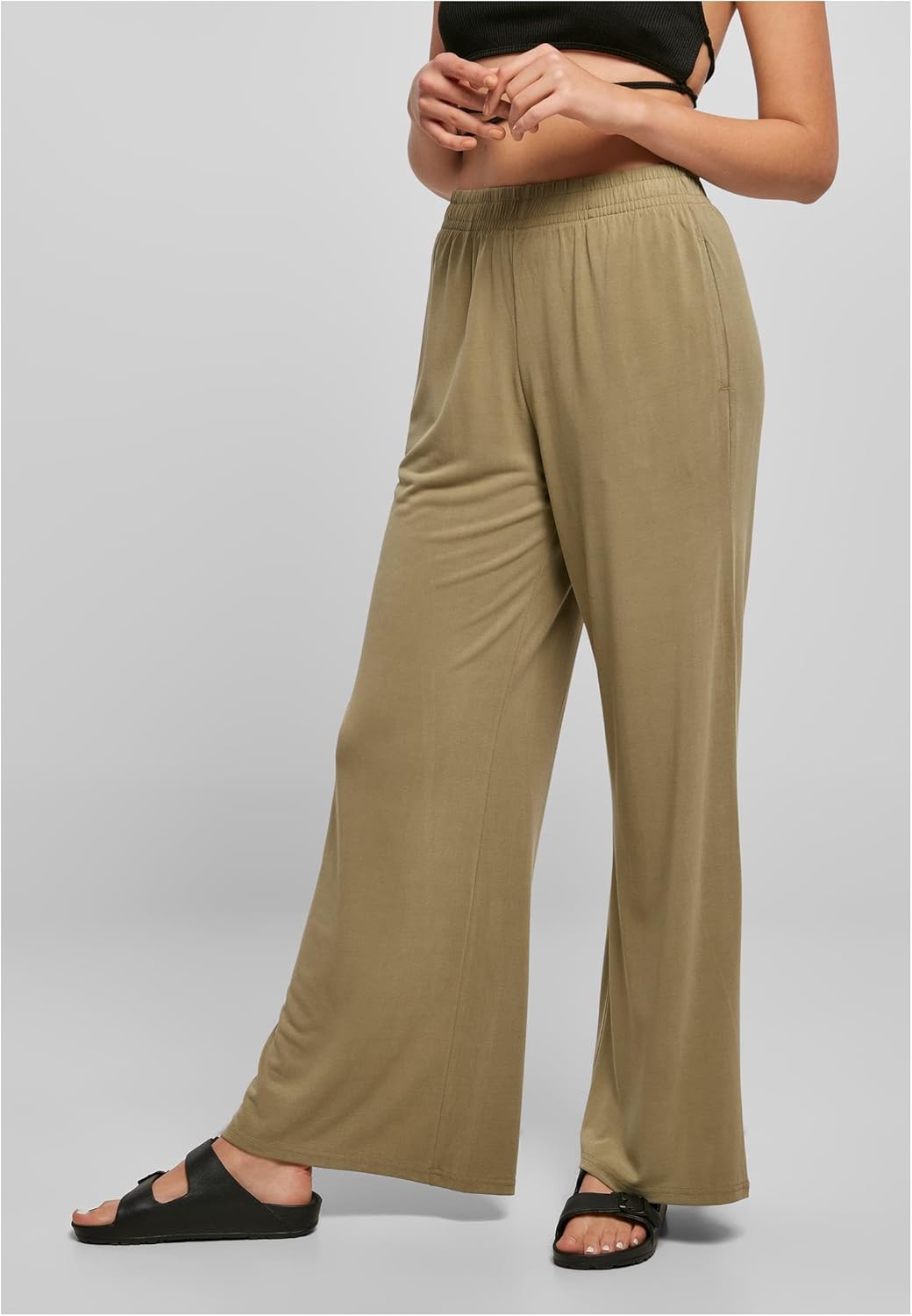 Urban Classics Damen Ladies Modal Wide Leg Pants, Khaki