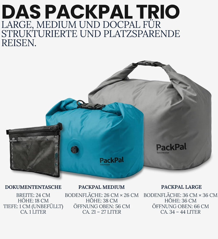 PackPal Medium Komprimierungs-Beutel 25L | Vakuumbeutel ohne Pumpe | Platzsparender Rucksack & Koffe