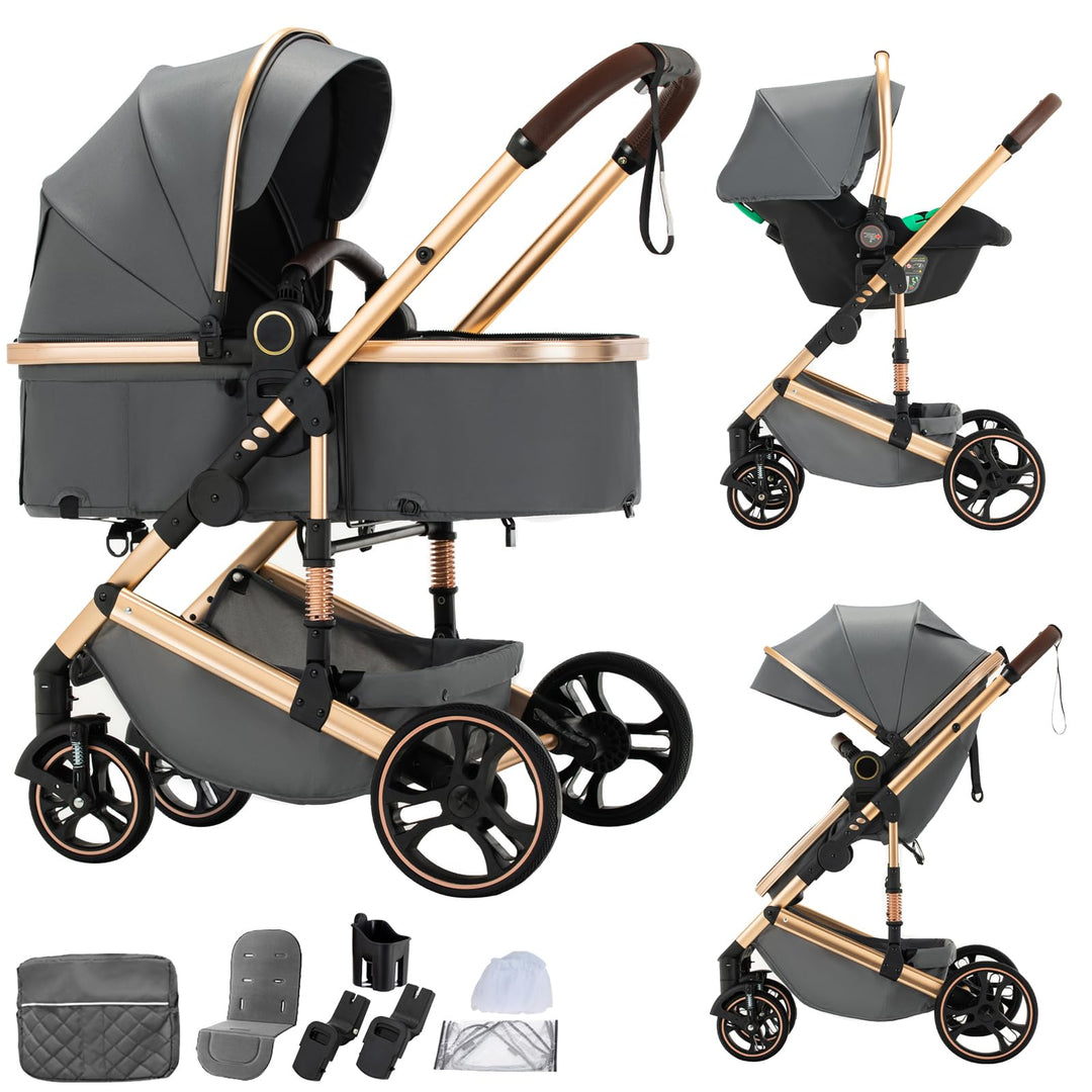 BEBBY 3-in-1 Kinderwagen KombiKinderwagen-Set 2-in-1 Buggy faltbar Luxus Hochlandschaft Neugeborenes