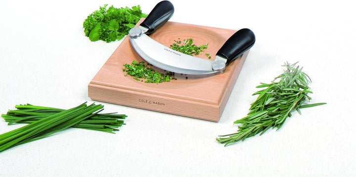 Cole & Mason H105549 Woodhall Wiegemesser und Schneidebrett, Kräuterhacker Rocker/Frischkräuterschne