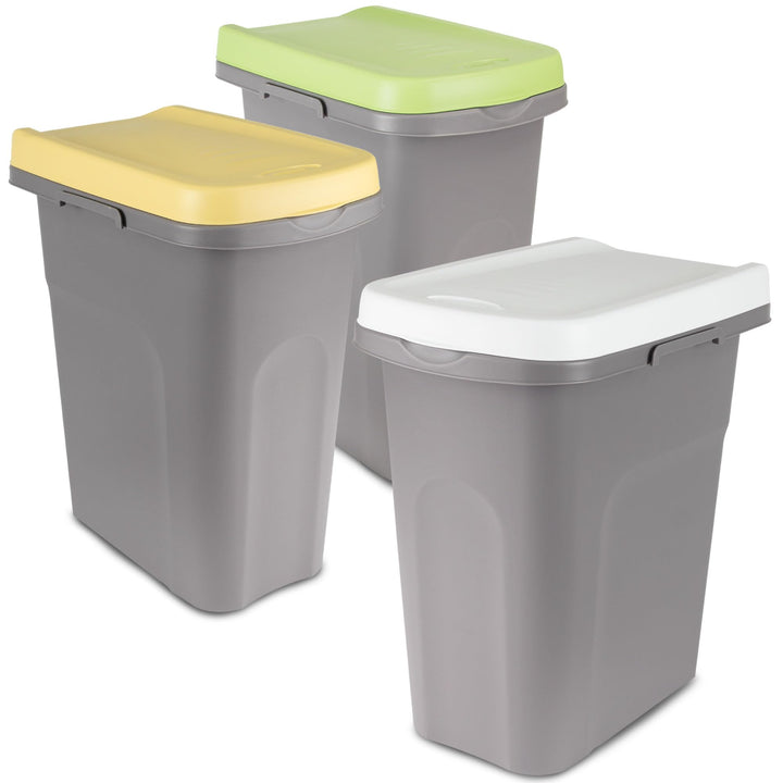 3x 15L Mülleimer Küche gelb grün weiss, Mülleimer 3 Fächer, Mülltrennsystem 3fach, Mülltonne, Abfall