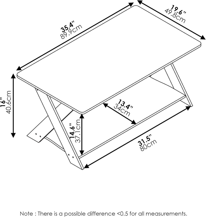 Furinno Couchtisch mit Kreubeinen, holz, Espresso, 50 x 89.9 x 40.59 cm, Espresso