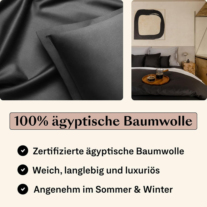 Amqua Mako Satin Kissenbezug (1x) aus ägyptischer Baumwolle 40x40 cm, anthrazit (1x) 40x40cm Schwarz
