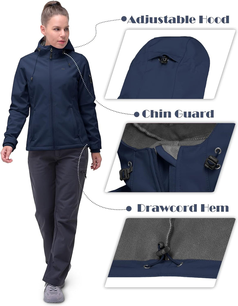 33,000ft Softshelljacke Damen Wasserdichte Atmungsaktive Warme Winterjacke Fleece Übergangsjacke Win