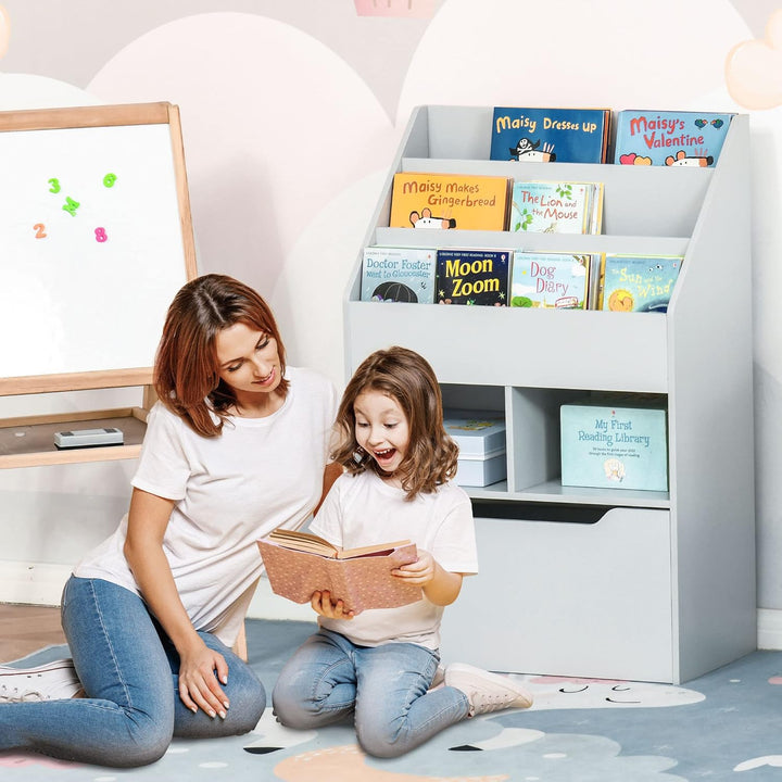 HOMCOM Kinder Bücherregal Kinderregal mit Schublade, 3 Ablagefächern und 2 offenen Fächern, Aufbewah