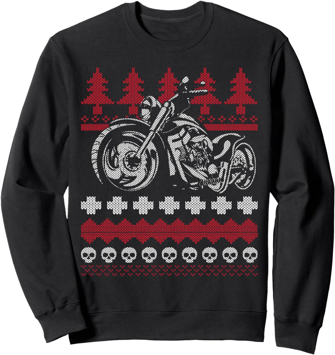 Ugly Christmas Motorcycle Biker Holiday Tree Skull Sweatshirt