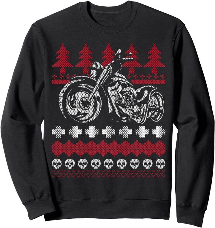 Ugly Christmas Motorcycle Biker Holiday Tree Skull Sweatshirt
