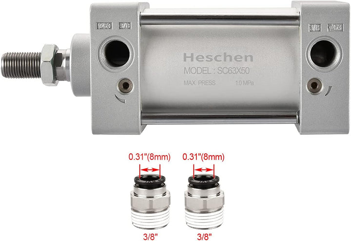 Heschen Pneumatischer Standard-Luftdruckzylinder, SC 63-50, PT3/8 Anschluss, 63mm Bohrung, 50mm Hub,