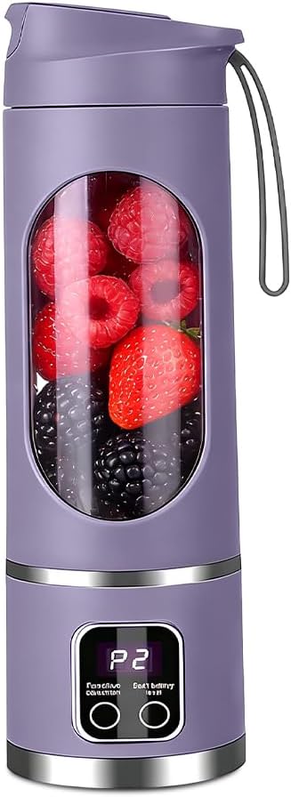 Tragbarer Mixer Smoothie Maker, 450ml USB Mini Mixer to Go mit Digitalanzeige, 12-Klingen Portable B