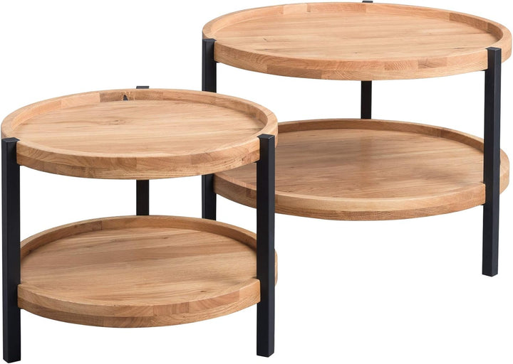 M2 Kollektion Alva 2 Couchtisch, Echtholz Wildeiche furniert, braun, Durchmesser 65cm, Höhe 46cm, Al