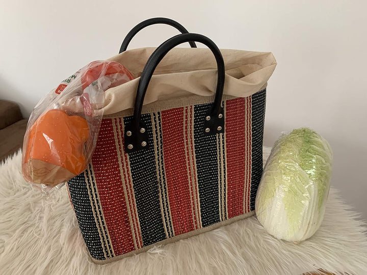 LaFiore24 Einkaufstasche Shopper Henkeltasche Korb Handtasche Allzwecktasche Blau-Rot, Blau-rot