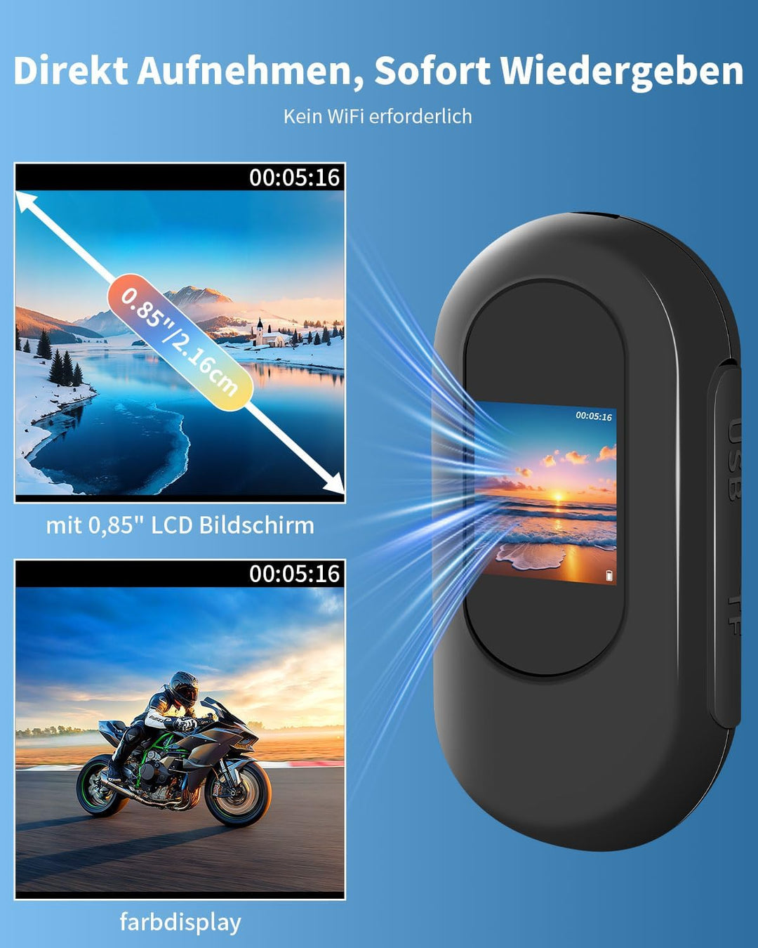 Action Cam, 32GB Mini Sportkamera mit Bildschirm 120°, Helmkamera Motorrad Körperkamera HD 1080P, Tr
