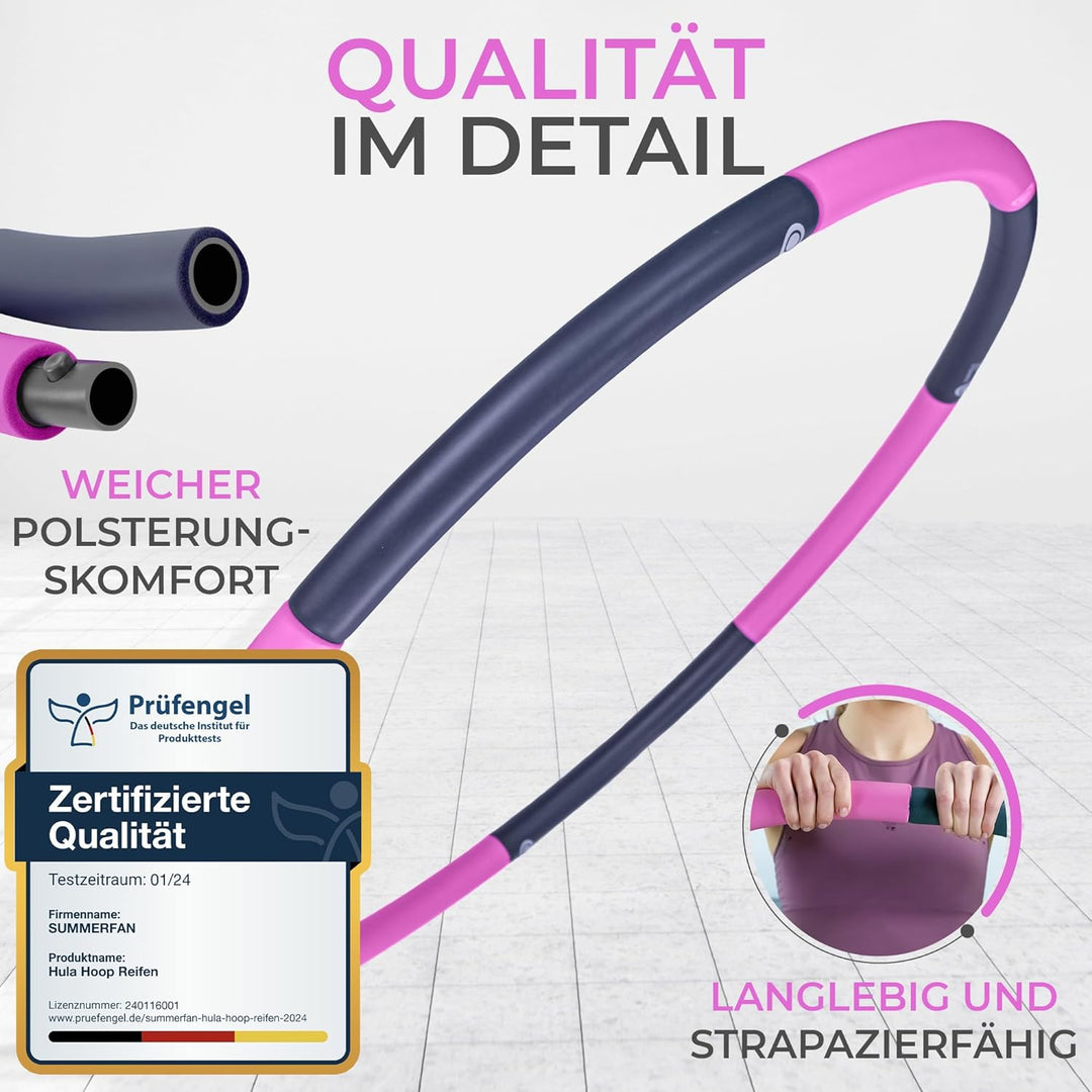 SummerFan Hula Hoop Reifen für Anfänger ohne Wellen und Noppen [1kg bis 1,5kg, 75-100 cm, 6-8 Segmen