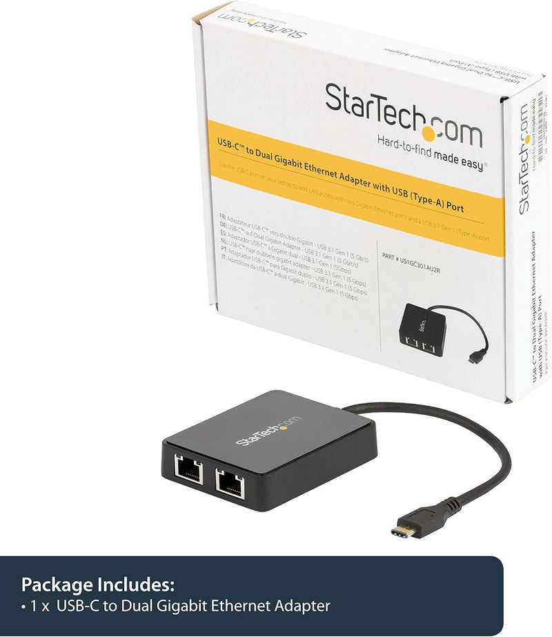 StarTech.com USB-C auf Dual Gigabit Ethernet Adapter mit USB 3.0 (Typ-A) Port - USB Typ-C Gigabit Ne