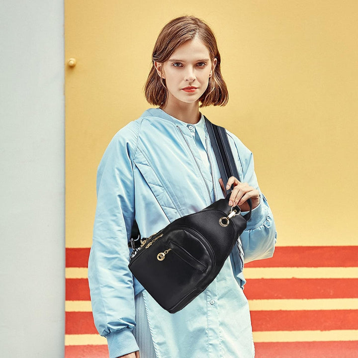 PORRASSO Damen Brusttasche Klein Rucksack Mode Sling Bag Frauen Schultertasche Wasserdicht PU Leder