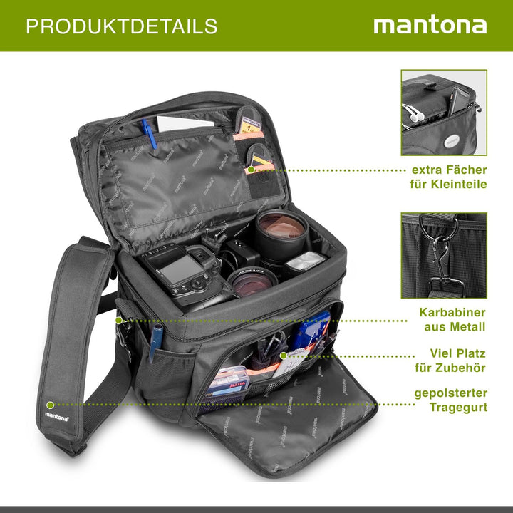 Mantona 270033 Neolit II SLR-Kameratasche (mit Regenschutzhülle, Metallschnallen und viel Zubehör) s