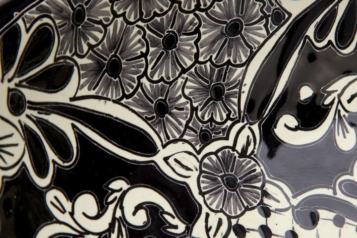 Cerames Serena - Mexikanische Rund Aufsatzwaschbecken schwarz | 40 cm Keramik Talavera klein Waschbe