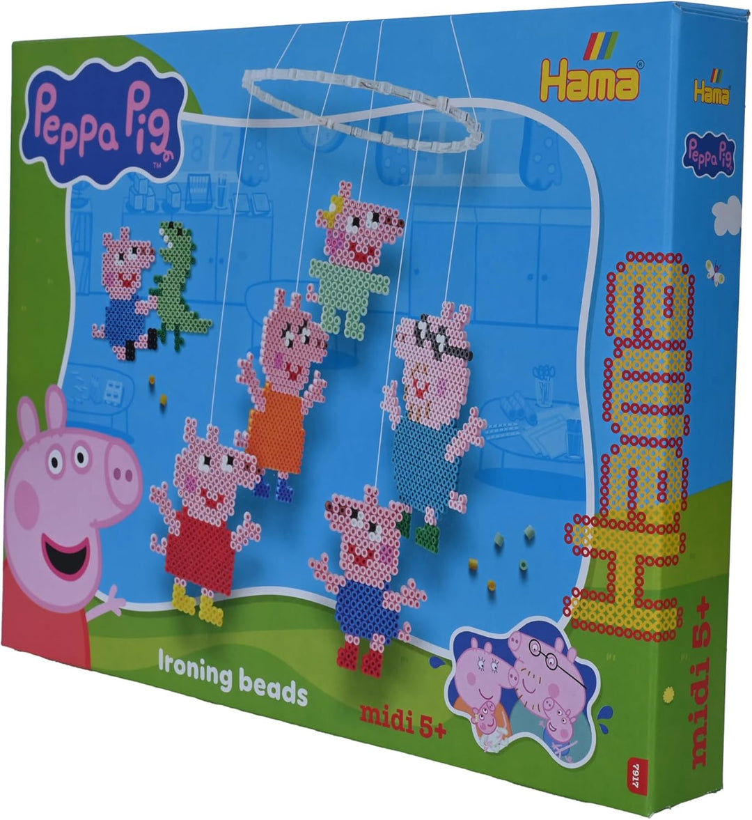 Hama Perlen 7917 Peppa Wutz & Schwester, grosse Geschenkpackung mit 4000 Midi-Perlen, 2 Stiftplatten