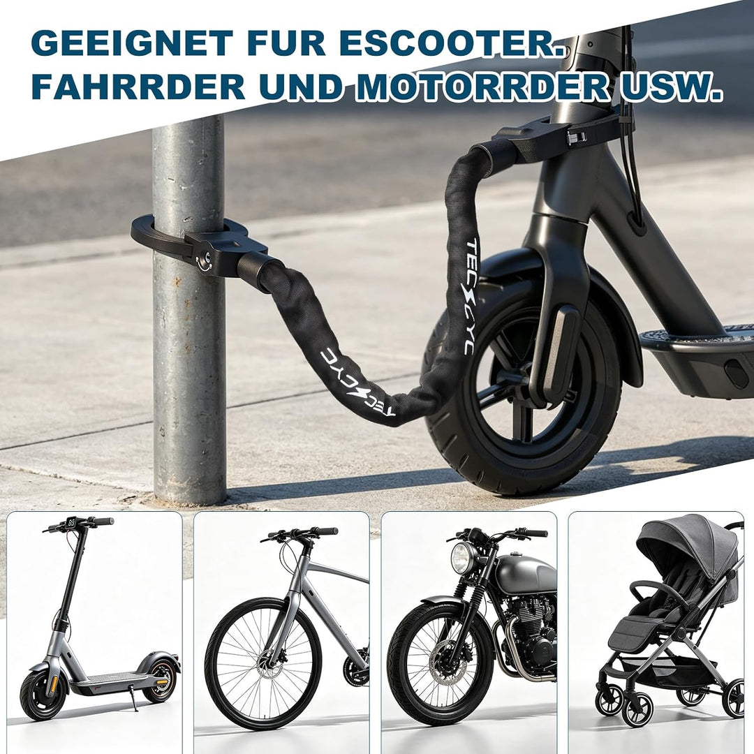 TECHCYC E-Scooter Schloss 8mm | Handschellenschloss 3 Stufen Verstellbare | Gehärteter Stahl | gegen
