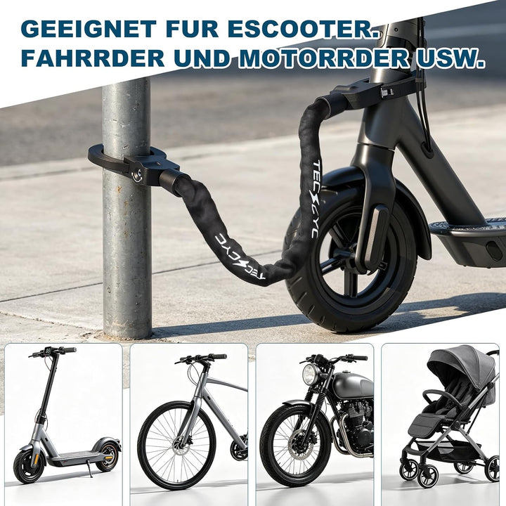 TECHCYC E-Scooter Schloss 8mm | Handschellenschloss 3 Stufen Verstellbare | Gehärteter Stahl | gegen