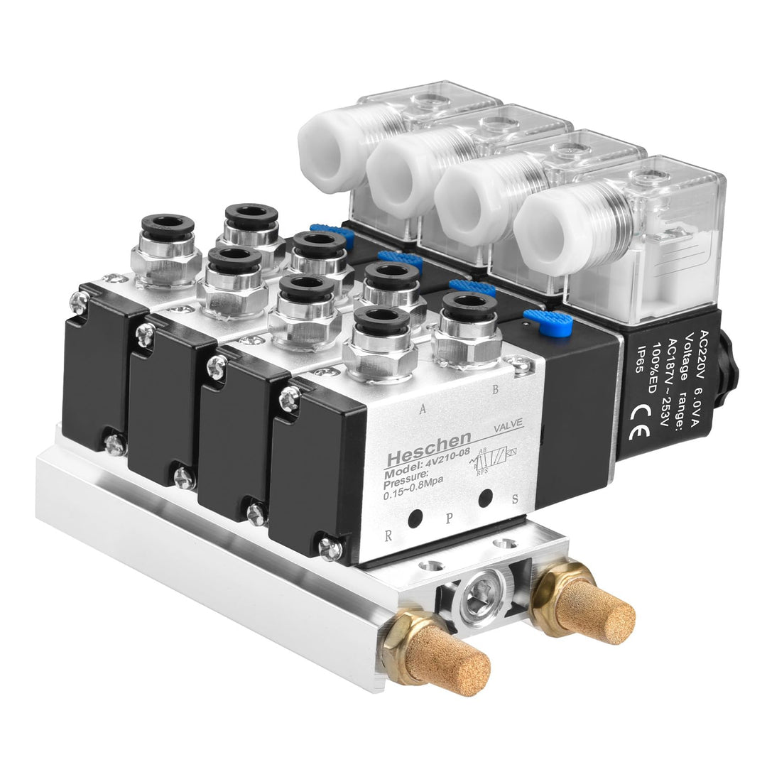 Heschen Elektrisches pneumatisches 4 Magnetventil 4V210-08 AC220V PT1/4 5-Wege 2 Positionen Krümmers