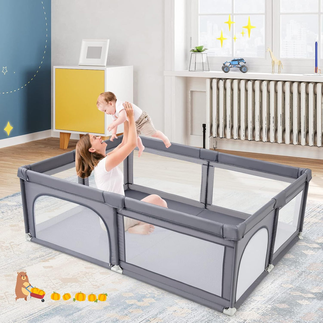 GOPLUS Baby Laufstall mit 50 Spielbällen, Krabbelgitter für Kleinkinder & Säulinge, Laufgitterzelt m