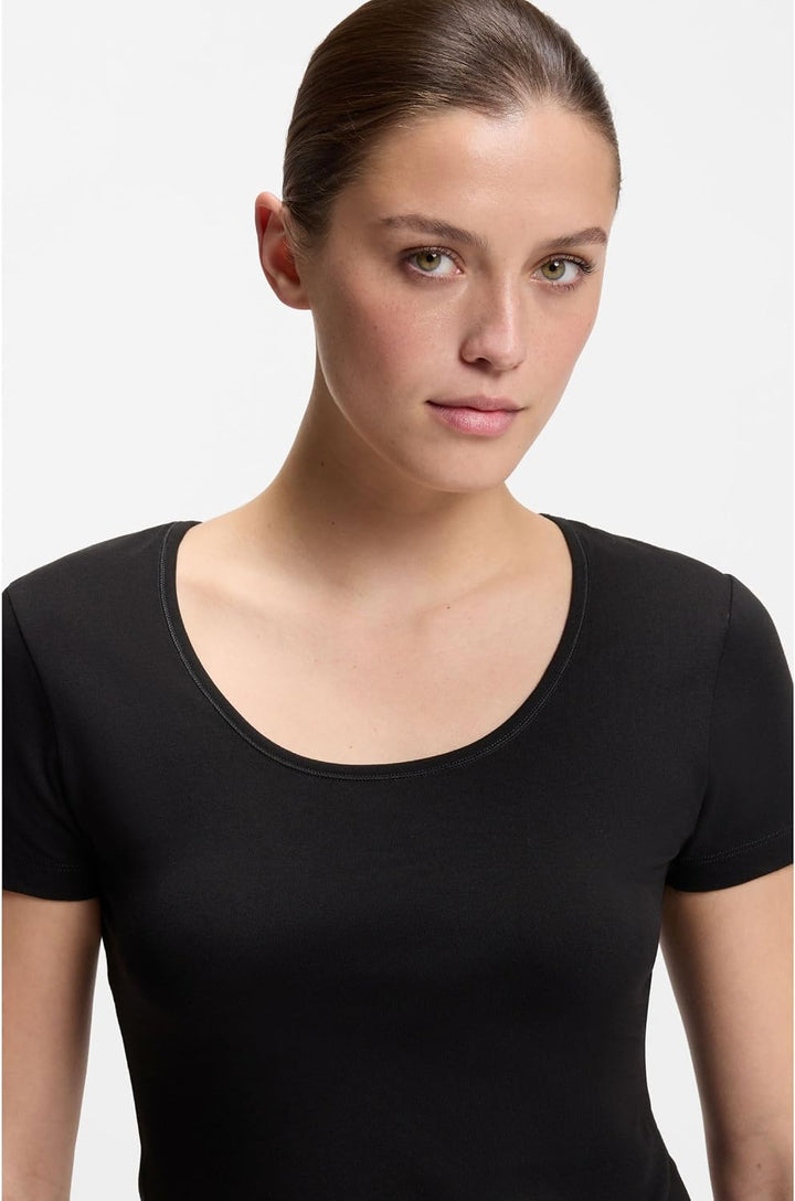 HUGO Damen Twin T-Shirt RN Zweier-Pack T-Shirts aus Stretch-Baumwolle mit Logos, Black1