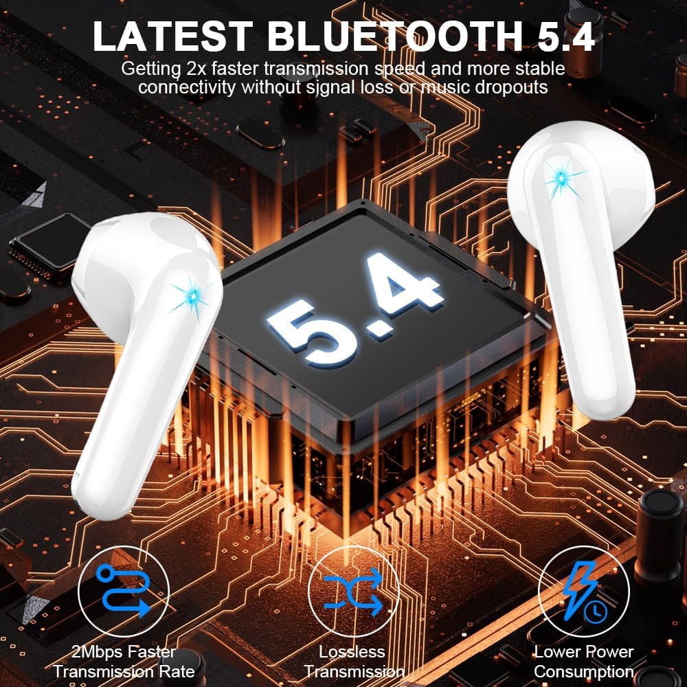 Bluetooth Kopfhörer, Kopfhörer Kabellos Bluetooth 5.4 In Ear kopfhörer bluetooth mit 4 Mic, 50H Kabe