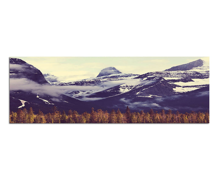 Paul Sinus Art Panoramabild auf Leinwand und Keilrahmen 150x50cm Kanada Berge Wald Schnee Nebel