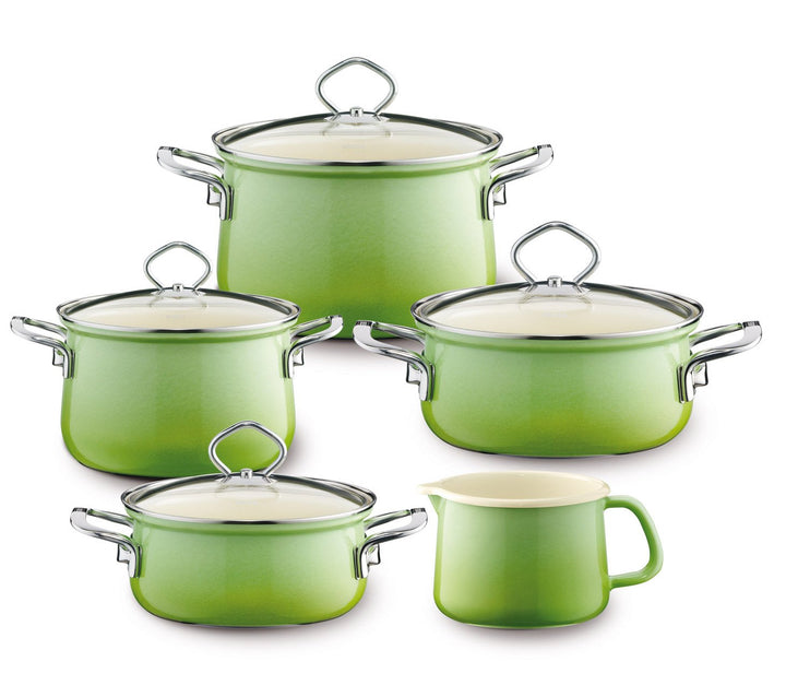Riess, 0584-036 Topfset 5-tlg. SMARAGD bestehend aus 2 x Fleischtopf mit Glasdeckel (16 und 20 cm),