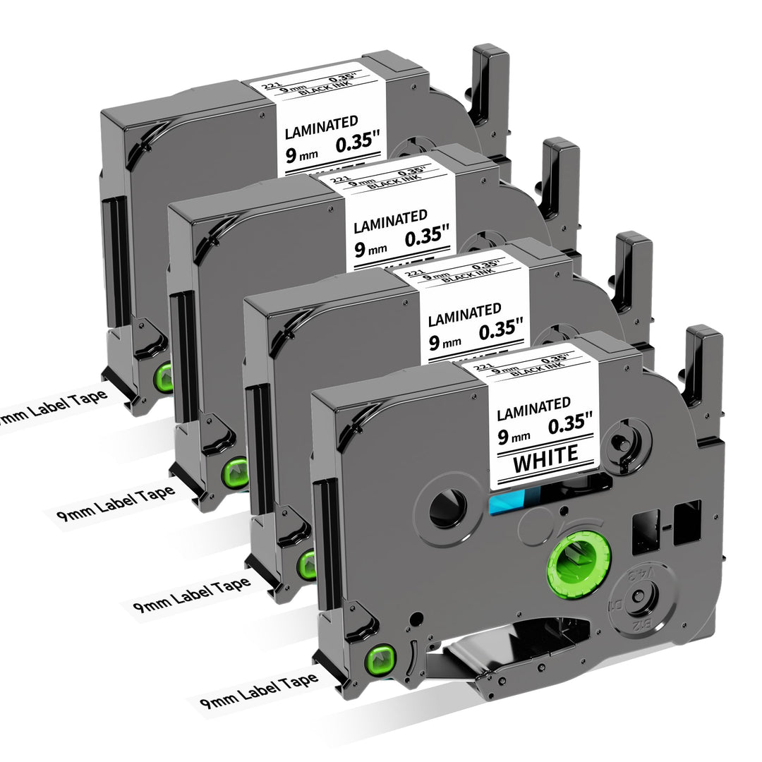 4x Wonfoucs Ersatz für Brother P-Touch Bänder 9mm TZe-221 TZ-221 Laminierte Schriftbänder Kompatibel
