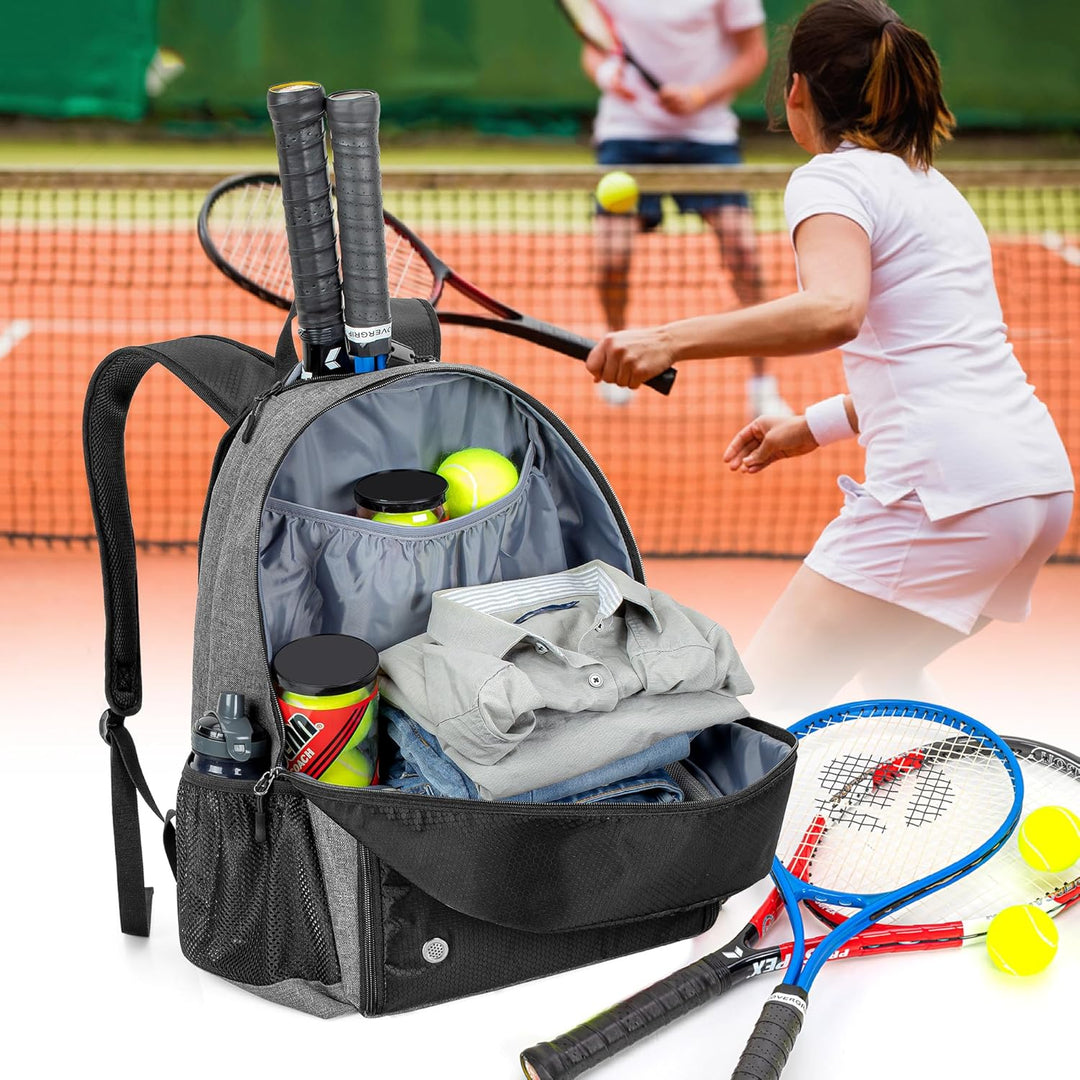 DSLEAF Tennisrucksack mit Schuhfach, Tennistasche für 2 Schläger mit Gepolsterten Schultergurten und