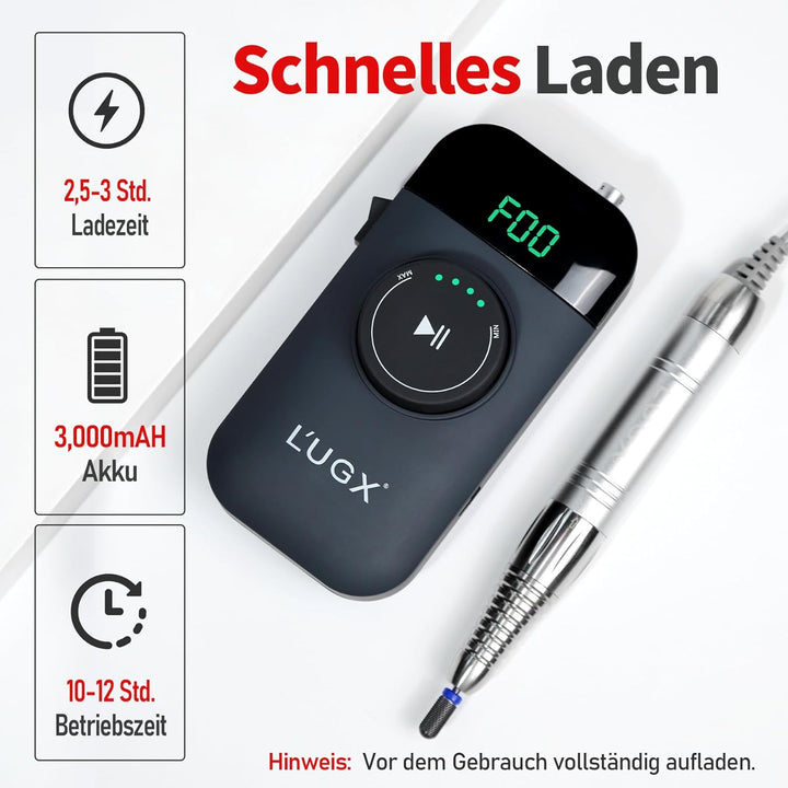 L'UGX Professioneller Nagelfräser Kabellos–Bürstenloser Motor Elektrische Nagelfeile für Gelnägel &