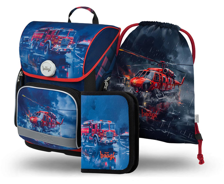 Baagl Schulranzen Jungen Mädchen Set 3 Teilig, Ergo Schultasche für 1. Klasse, Ergonomische Grundsch