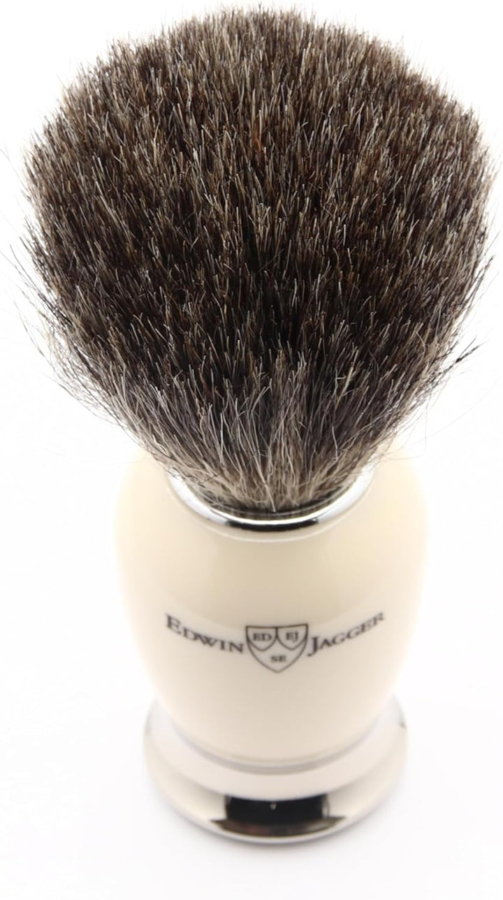 Edwin Jagger S81M587BAMZ Klassisches Rasierset aus Elfenbeinimitat und Nickel mit reinem Dachs-Rasie