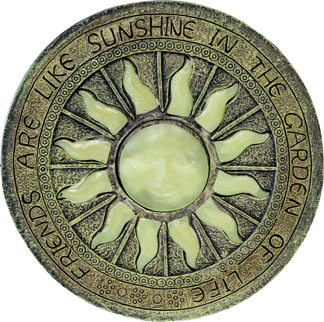 Lemodo Trittstein, Motiv Sonne, leuchtet im Dunkeln, Polyresin, Dekostein für Aussenbereich, Sonne