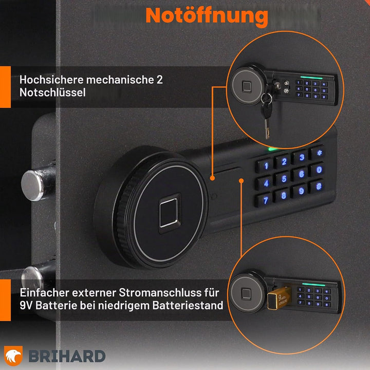 Brihard Biometrischer Safe E14602B – 2-in-1 Digitale Tastatur und Fingerabdruck – Home Tresor 25 cm