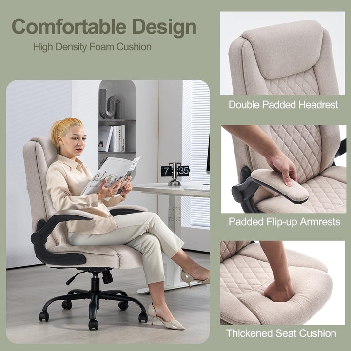 CASTLOVE Bürostuhl Ergonomisch Schreibtischstuhl Chefsessel Mit Gepolsterten Armlehnen Klappbar, H?h