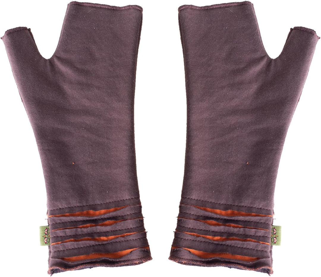 Vishes - alternative Bekleidung - Bestickte Damen Handschuhe Stulpen mit Daumen Fleece Gefüttert Bra