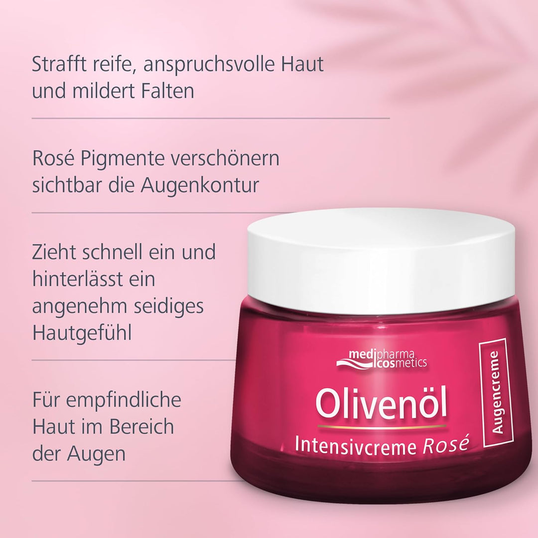 Olivenöl Intensivcreme Rosé Augencreme - Strafft & mildert Falten - Korrigiert Augenringe und Schwel