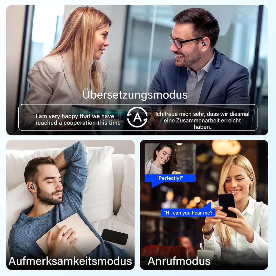 AI Kopfhörer Übersetzer, 3-in-1 Sprachübersetzer Ohrhörer 164 Sprachen mit App, 7 Übersetzungsmodi E