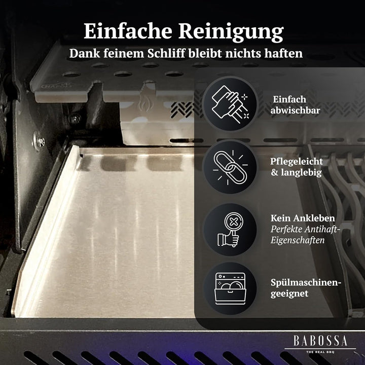 BABOSSA Grill Plancha aus V2A Edelstahl – Erstklassige Verarbeitung & perfekte Hitzeverteilung – kom