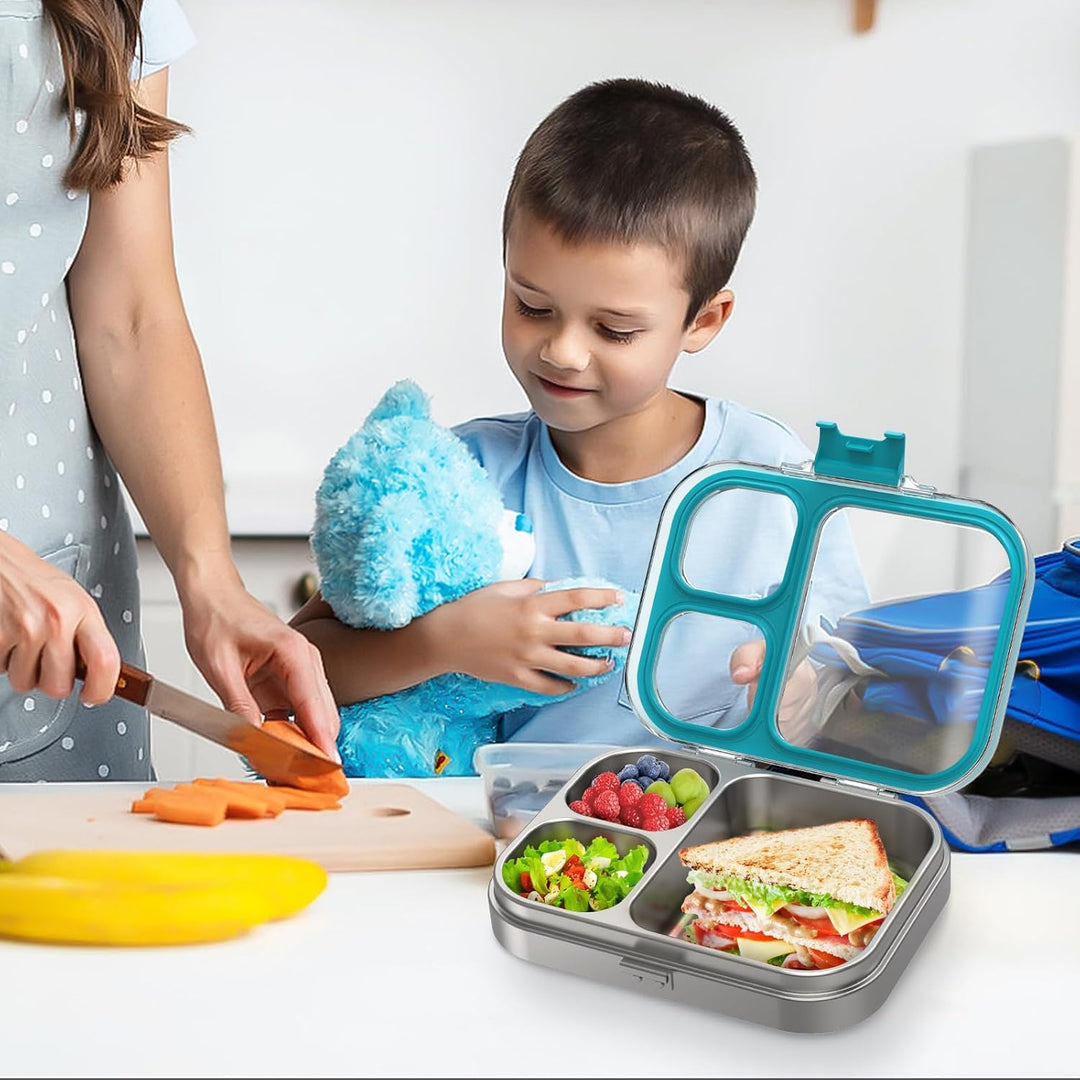 VITONIS Edelstahl Brotdose Lunchbox mit 3 Fächern, Bento Lunch Box Kinder Auslaufsicher BPA frei, Sp