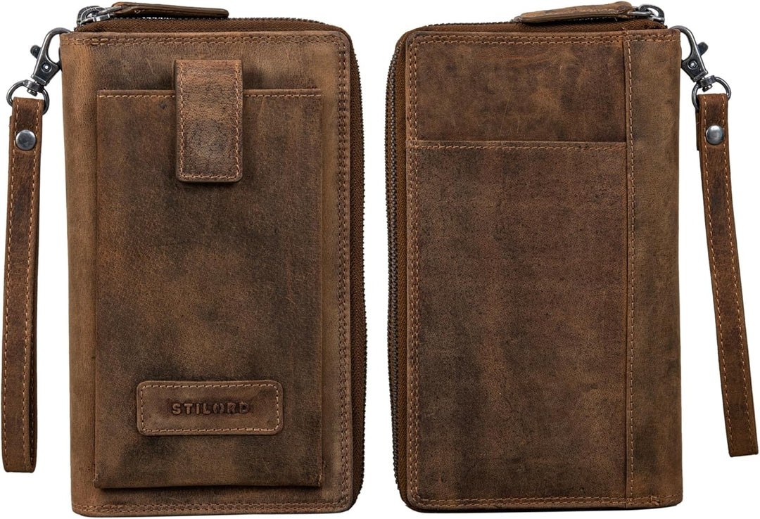 STILORD 'Kieran' Reisebrieftasche Leder Reise-Geldbörse mit Handyfach Handgelenktasche viele Fächer