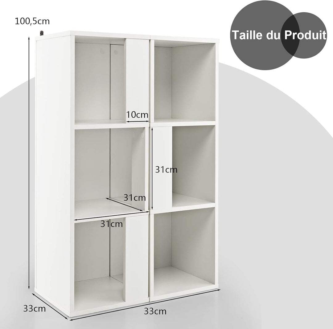 GOPLUS 2er Set Bücherregal, Standregal mit 3 Offenen Fächern, Lagerregal Würfelregal Holz, Aufbewahr