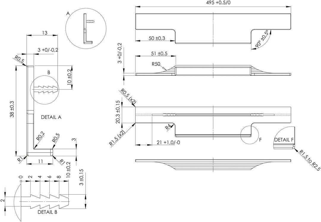 Griffleiste TRIM Länge 495 mm, Aluminium Edelstahl Effekt