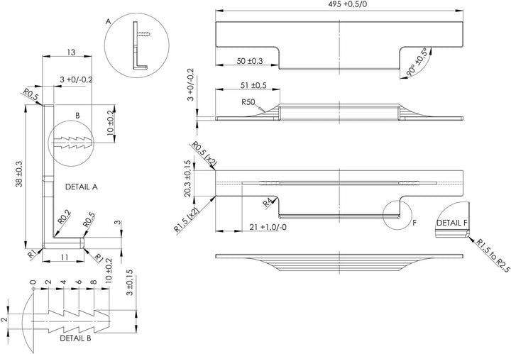 Griffleiste TRIM Länge 495 mm, Aluminium Edelstahl Effekt